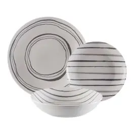 Vajilla 18 Piezas Bona Gris Porcelana con Líneas y Círculos 22590013 - Menaje
