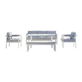 Conjunto de Jardín Aluminio Blanco y Cojines Gris MÁLAGA - Estancias
