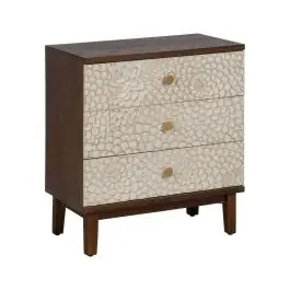 Mesita de Noche Tallada Blanco y Marrón con 3 Cajones 64 cm 613896 - Muebles