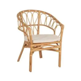 Silla de ratán natural con cojín tapizado apilable 58 cm 613349 - Sillas