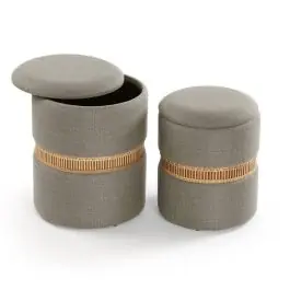 Set de 2 Puff con Almacenaje Gris en Pana y Detalle de Bambú 22050076 - Muebles