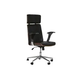 Silla de Oficina en Madera y PU Negra con Ruedas y Reposabrazos Metálicos de 108,5 cm MB-215928