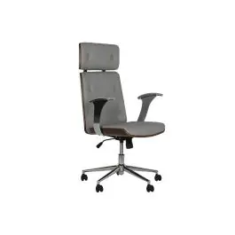 Silla de Oficina en Madera y PU Gris con Ruedas y Reposabrazos Metálicos de 108,5 cm MB-215932