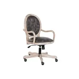 Silla con ruedas madera de abeto y PU marrón oscuro ergonómica MB-203408