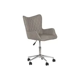 Silla oficina tapizada en poliéster con base metálica y ruedas gris claro MB-208356