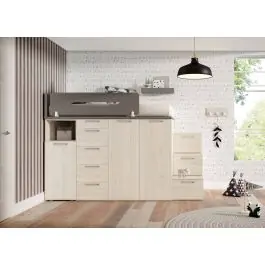 Dormitorio Juvenil SAND/VULCANO con Escritorio Extraíble y Ropero ADAPT 48 - Estancias