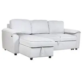 Sofá Cama Chaiselongue en Poliéster Gris Claro con Arcón y USB MB-219487