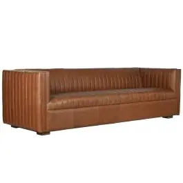 Sofá de Piel 4 Plazas en Color Cognac Estructura Madera MB-221637