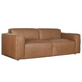 Sofá de 3 Plazas en Piel Color Coñac con Estructura de Madera MB-221638