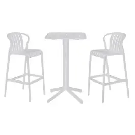 Mesa Bar Set 3 Piezas en PP y Metal con Taburetes Blancos MB-218234