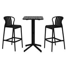 Mesa Bar Set con 2 Taburetes en Negro Estructura Metal MB-218235