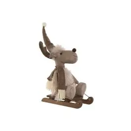 Figura Navideña de Reno con Trineo en Poliéster Beige NV-214014