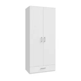 Armario de Dormitorio 2 Puertas y 1 Cajón Estructura de Melamina Blanco ECBS923-120