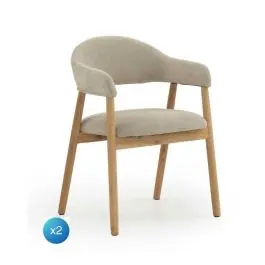Pack de 2 Sillones de Madera-Chenilla Beige GABAR 11331/1