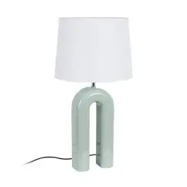 Lámpara de Mesa Verde Lacado con Pantalla de Algodón 614900 - Decoración