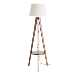Lámpara de Pie Marrón con Tulipa de Lino y Madera 50 cm 615776 - Decoración