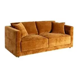 Sofá 3 Plazas Ocre Tejido en Poliéster con Patas de Madera 210 cm 615449 - Sofás