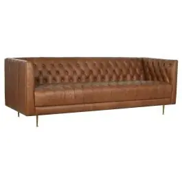 Sofá de Piel Capitoné con Patas de Acero Cognac MB-216492
