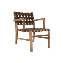 Silla de Teca y Piel Trenzada Marrón MB-220080