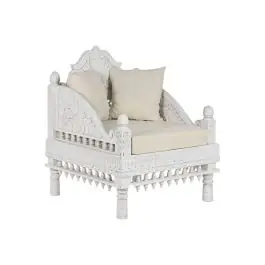 Butaca de Madera de Mango Tallada Decapé Beige MB-216488