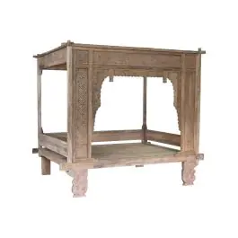Cama con Dosel de Madera de Teca Tallada MB-220067