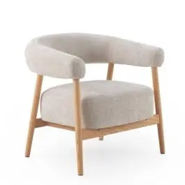 Sillón de Madera de Roble Natural Tapizado en Chenilla Blanca GABAR 11685 - Sillones