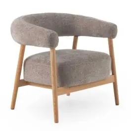 Sillón de Madera de Roble Natural Tapizado en Chenilla Topo GABAR 11686 - Sillones