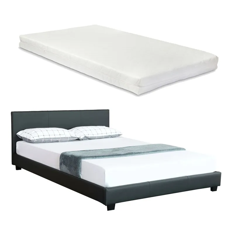 [Corium] Cama Albacete cuero sintético moderna - con colchón de espuma fría (140 x 200) (negro)