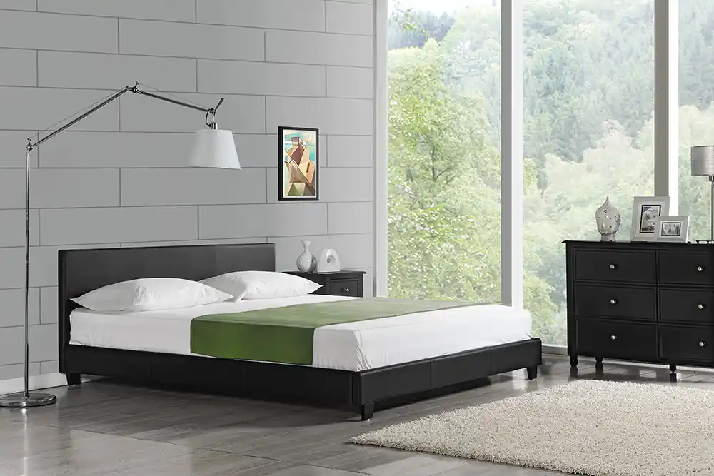 [Corium] Cama de matrimonio Albacete tapizada en piel sintética (180x200cm) (negro) - Descanso