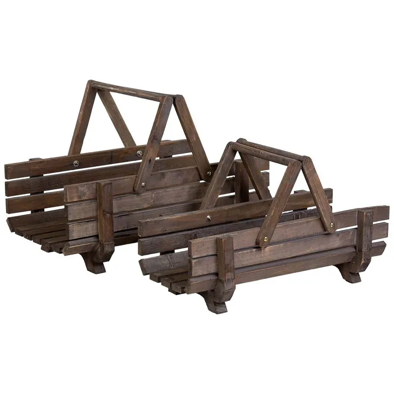 2 cestas de madera con asas abatibles 61.5x38x43h- 59x27x35.5h cm