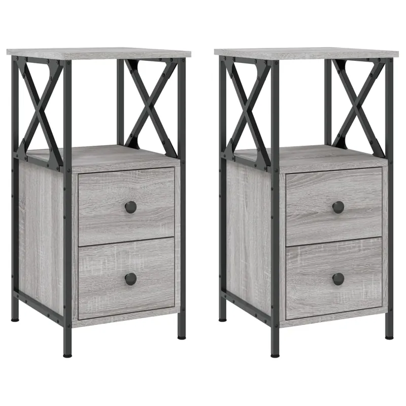 vidaXL Mesitas noche 2 uds madera ingeniería gris Sonoma 34x35,5x70 cm - Muebles