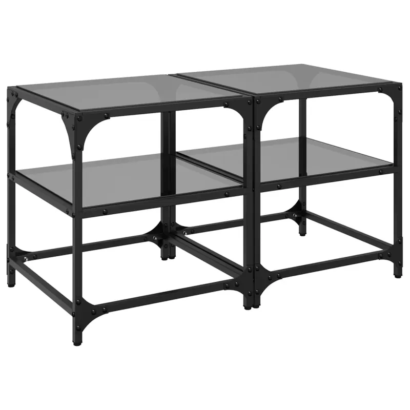 2 uds Mesas de Café - Mesas de Centro superficie vidrio acero negro 40x40x45 cm