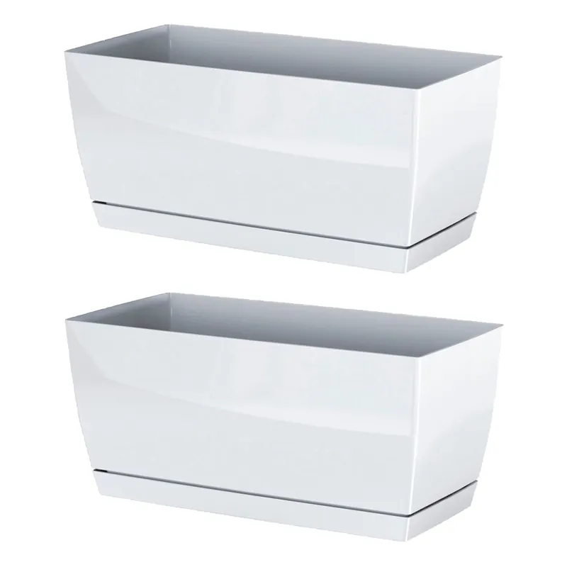 2x Jardinera de plastico Coubi Case P en color blanco 24 (largo) x 12 (ancho) x 11 (altura) cm - Decoración