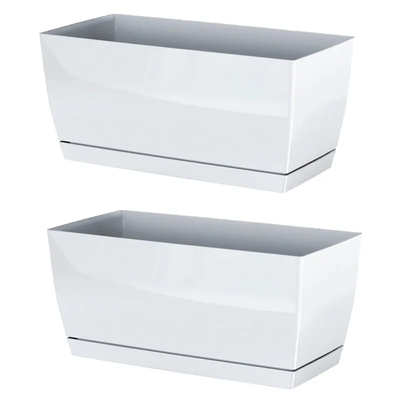 2x Jardinera de plastico Coubi Case P en color blanco 29 (largo) x 14,2 (ancho) x 13,6 (altura) cm - Decoración