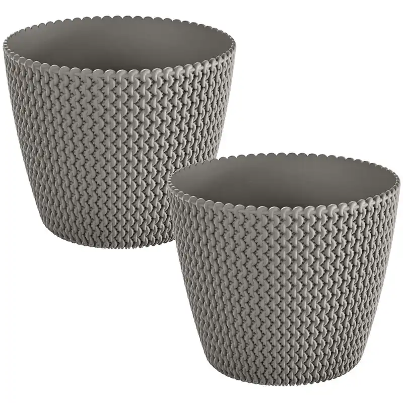2x Maceta redonda 11,5L Prosperplast Splofy de plastico en color gris, Ø29,5 x 24,9 cm - Decoración