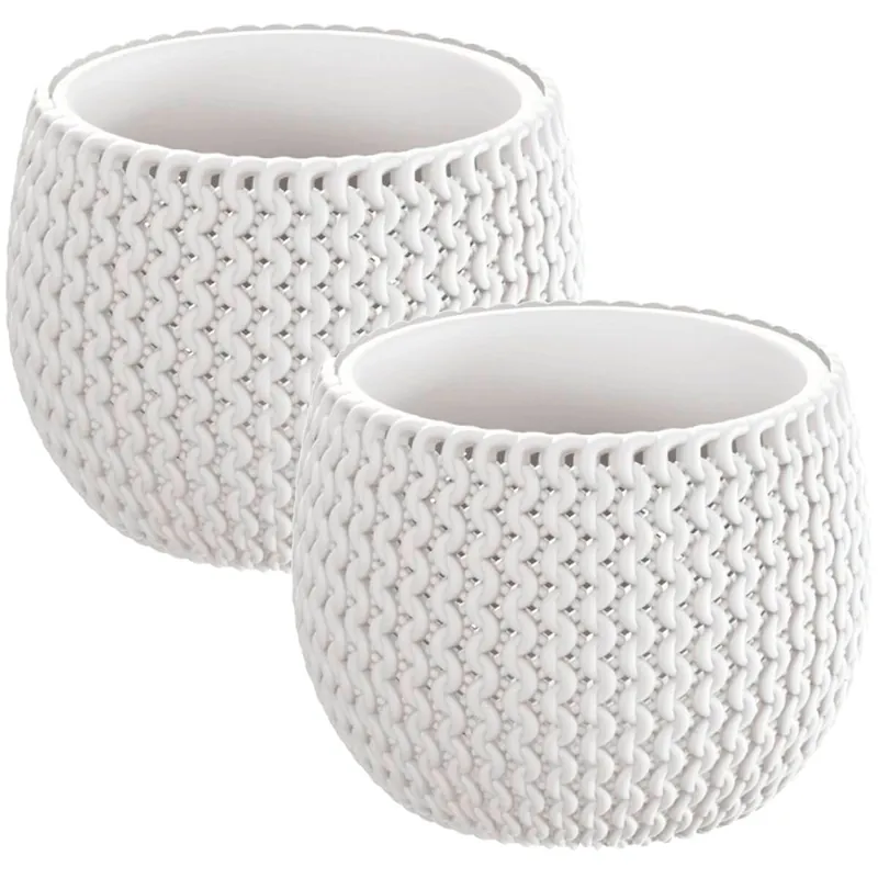 2x Maceta redonda con deposito Splofy Bowl de plastico en color blanco 23,9 (largo) x 23,9 (ancho) x 16,1 (altura) cm - Decoración