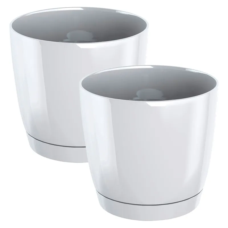 2x Maceta redonda de plastico Coubi Round P en color blanco 21 (largo) x 21 (ancho) x 19,3 (altura) cm - Decoración