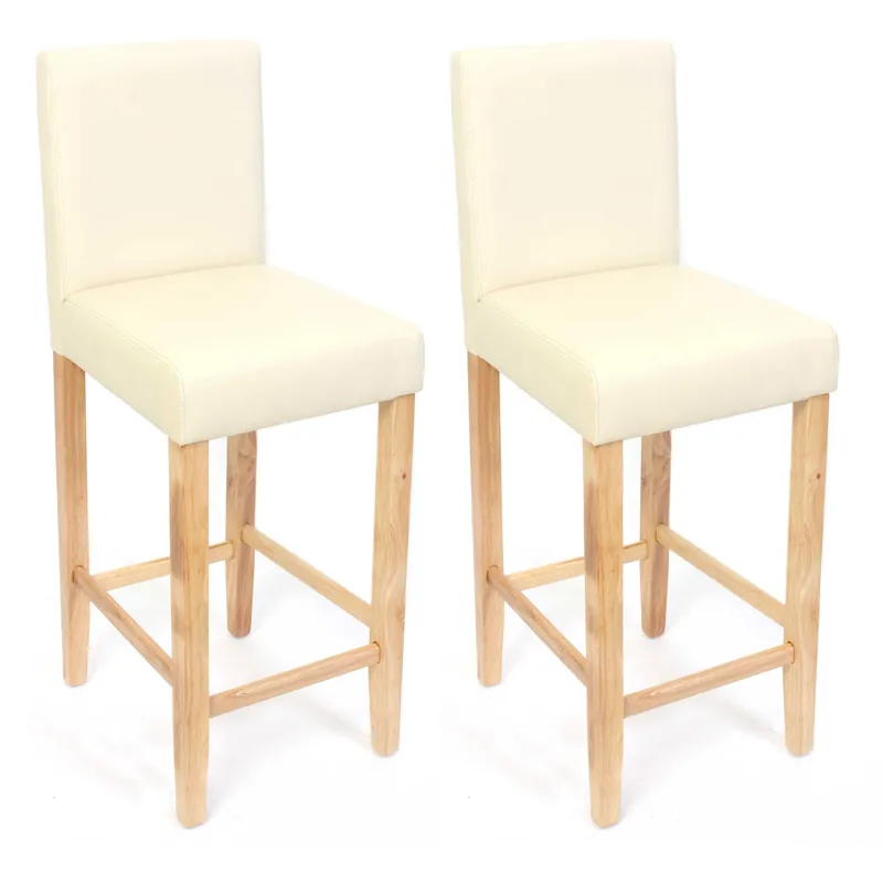 2 taburetes de bar sillas de mostrador en material sintético color crema con patas de madera clara 04_0001768 - Muebles