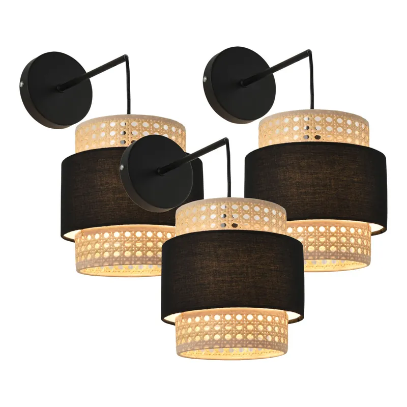 3 Lámparas de pared Southampton 1xE14 metal-plástico 36x30x18 cm - Negro y Beige [lux.pro]