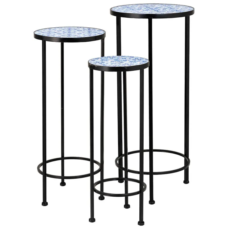 Set de tres soportes de mosaico y forja negra - Jardín