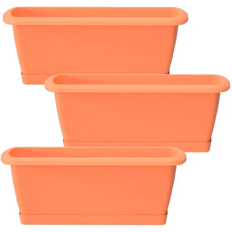 3x Jardinera Respana con soporte de plastico en color terracota 78,6 (largo) x 18,4 (ancho) x 14,5 (alto) cm - Decoración