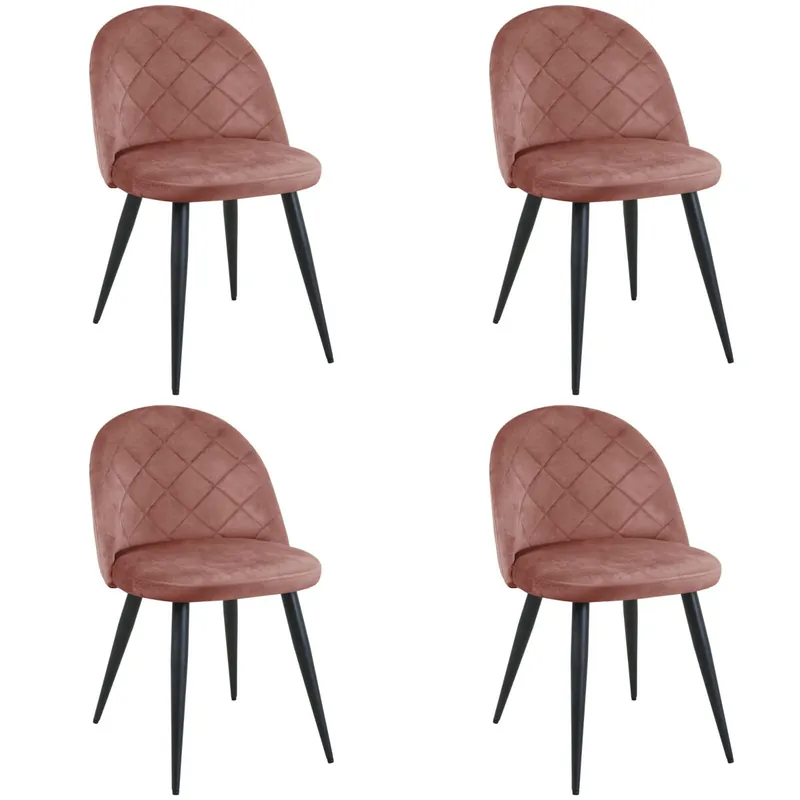 4x Silla tapizada capitoné de terciopelo SJ.077 Rosa - Muebles
