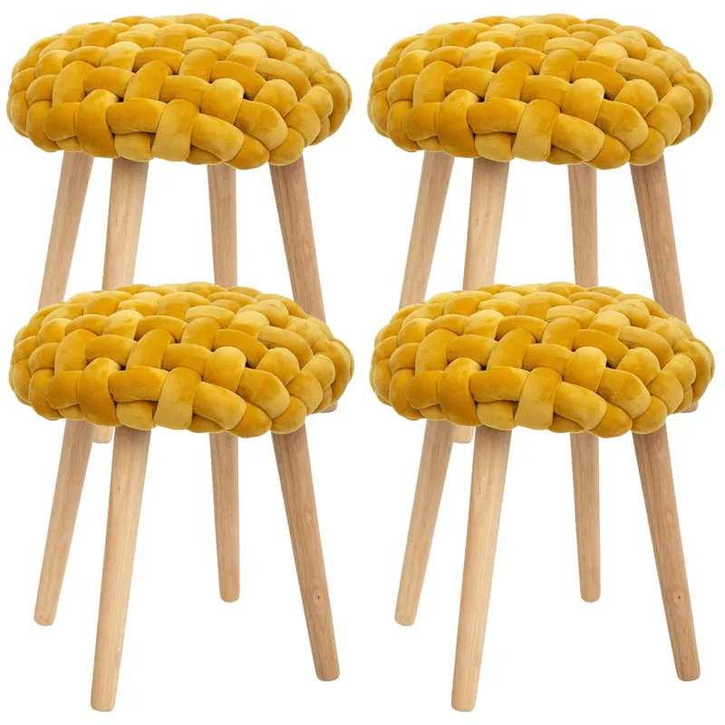 4X Taburetes De Tejido Tricotado, Dimensiones: 39 x 39 x 43cm, Color: Mostaza - Muebles