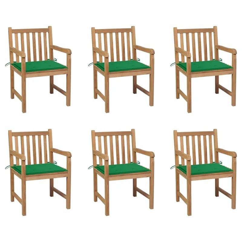 Sillas de jardin 6 unidades madera maciza teca cojines verde brillo - Jardín