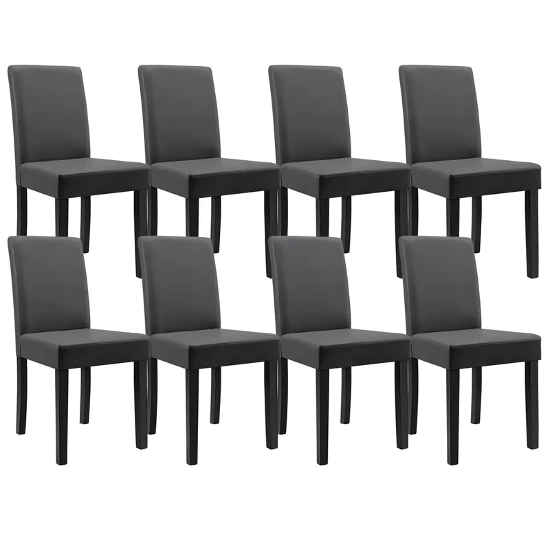 8x sillas tapizadas de piel sintética con patas de madera 90x42x48 cm gris oscuro [en.casa] - Muebles