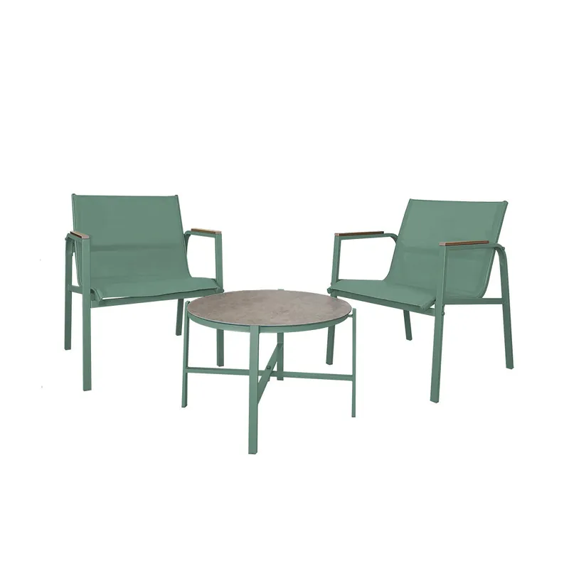 Acomoda Textil – Conjunto Jardín de 2 Sillones + Mesa de Acero Resistente, Decorativo y Ligero. Asiento para Exterior en Patio, Balcón y Terraza de Fácil Instalación. (Verde, 3 Piezas)