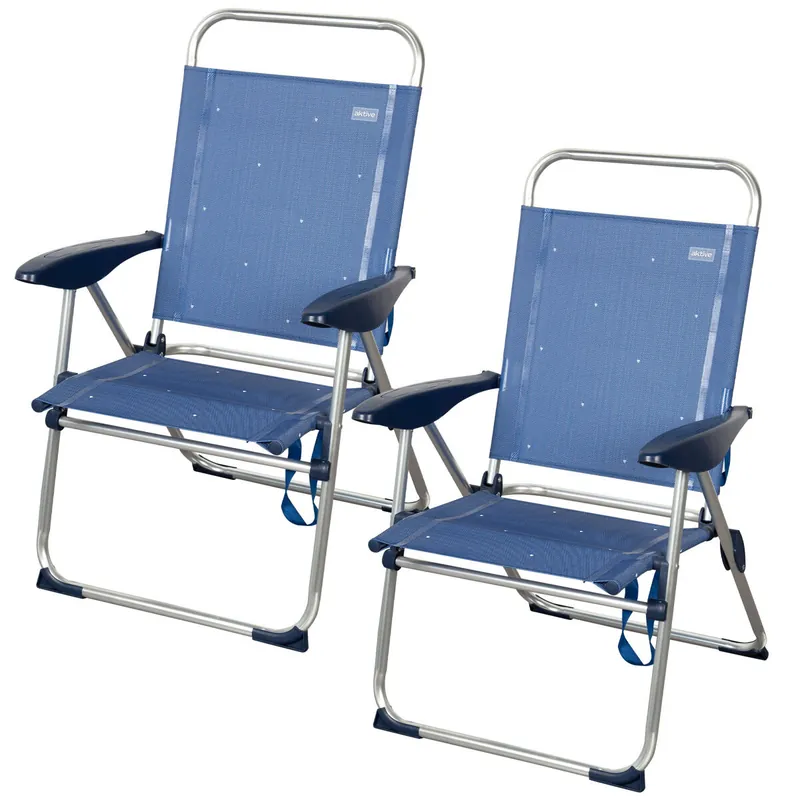 Aktive Pack 2 sillas plegables playa 48x60x100 cm azul 4 posiciones - Jardín