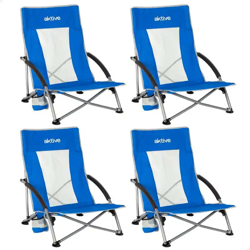 Aktive Pack 4 sillas plegables playa 50x51x67 cm azul con bolsillo - Jardín
