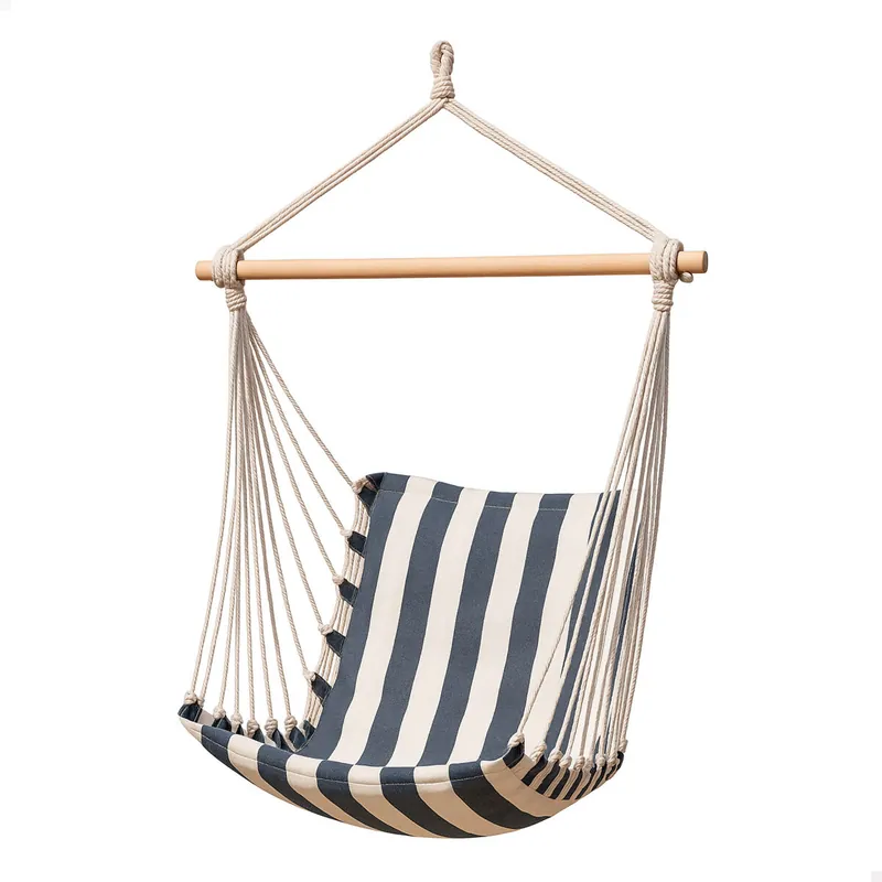 Aktive Silla colgante 90x55x125 cm a rayas con soporte de madera - Jardín