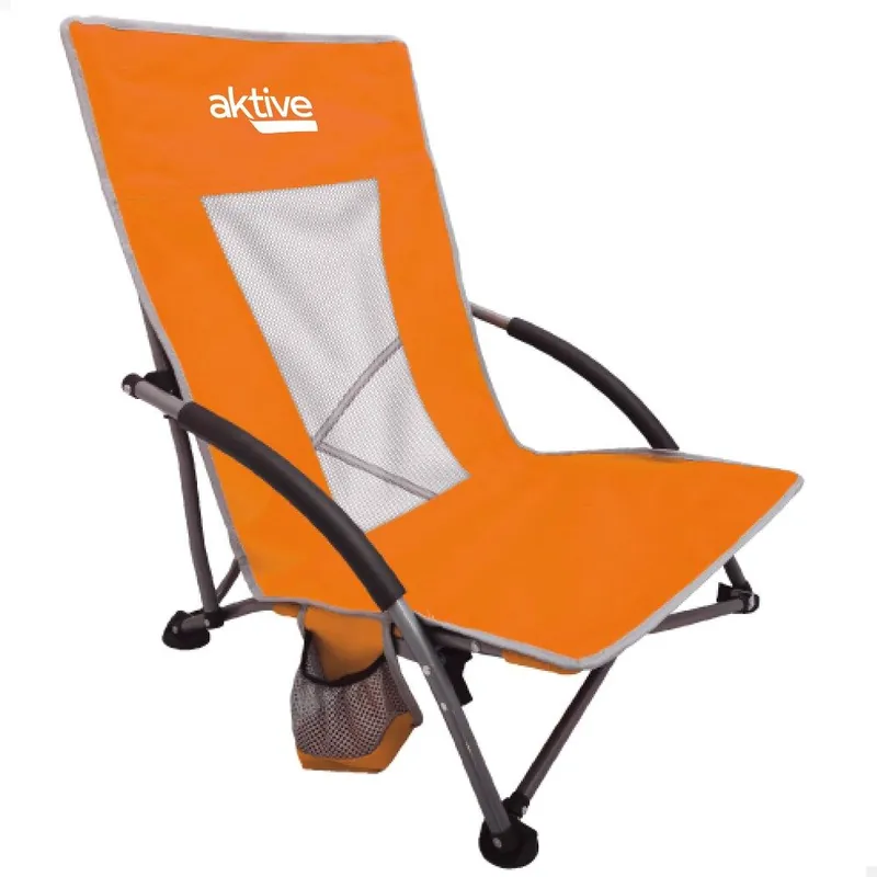 Aktive Silla de playa plegable baja y transpirable naranja c/posavasos - Jardín